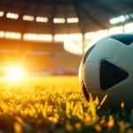 A football resting on dewy green grass in golden light, illustrating IPTV Champions League