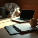 A clean modern lifestyle desk with a notebook, illustrating IPTV kein Ton