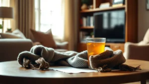 A knitted scarf and a cold drink on a table, illustrating IPTV NFL