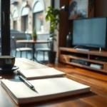A clean modern lifestyle desk with a notebook, illustrating IPTV not working