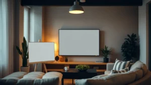 A tidy contemporary interior detail with indoor plants and warm light, illustrating IPTV buffering