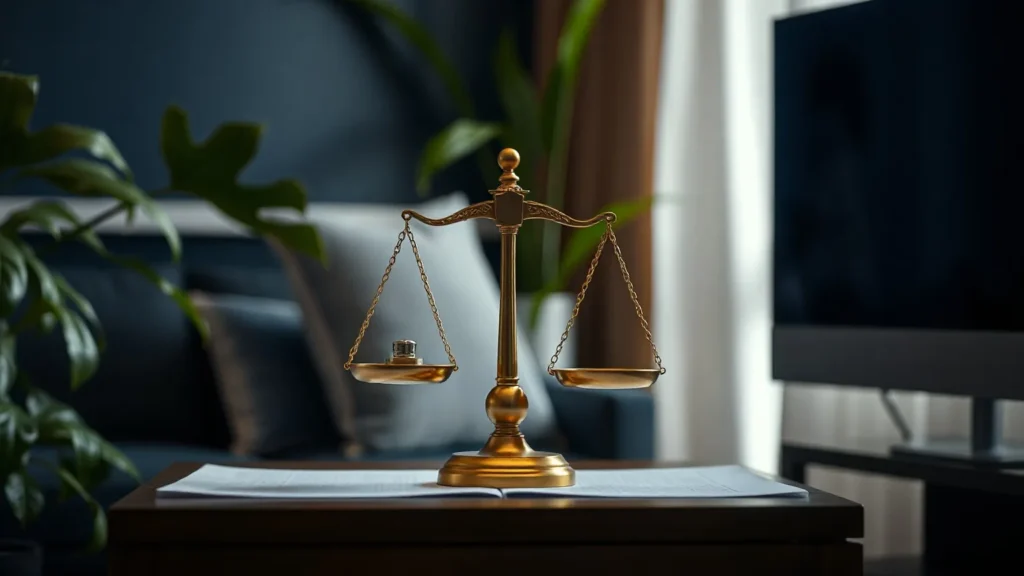A balanced brass scale comparing two small plain objects on a desk, illustrating IPTV vs Joyn