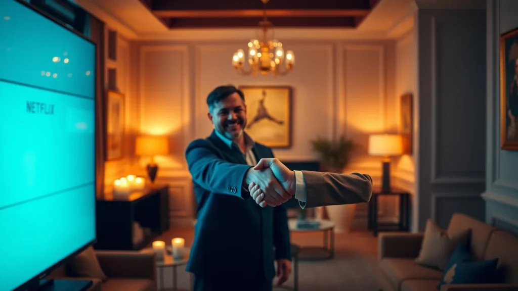A confident handshake between two people in a bright room, illustrating IPTV vs Netflix