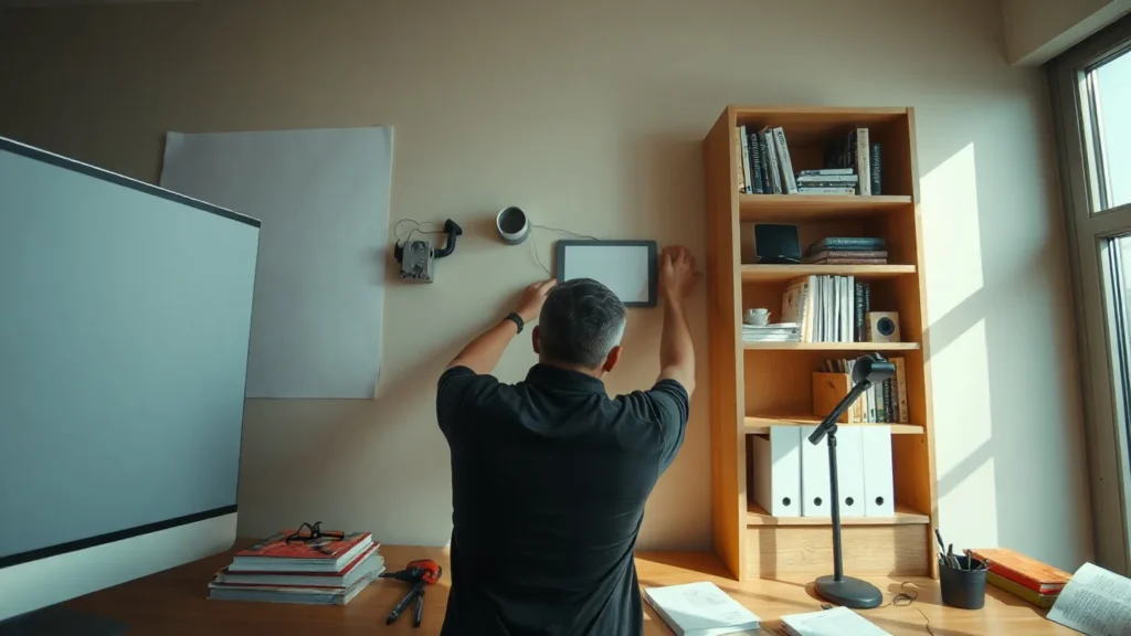 A person mounting a small device behind a wall panel, illustrating Xtream Codes vs M3U