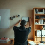 A person mounting a small device behind a wall panel, illustrating Xtream Codes vs M3U